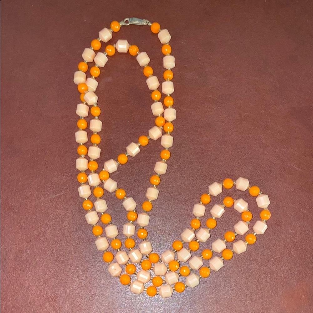 Vintage Orange and Cream Beaded Necklace